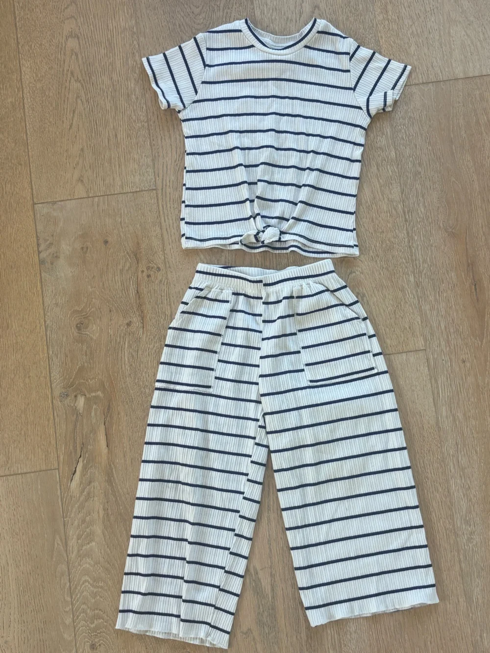 ZARA White and Navy Striped Kids Jumpsuit Set